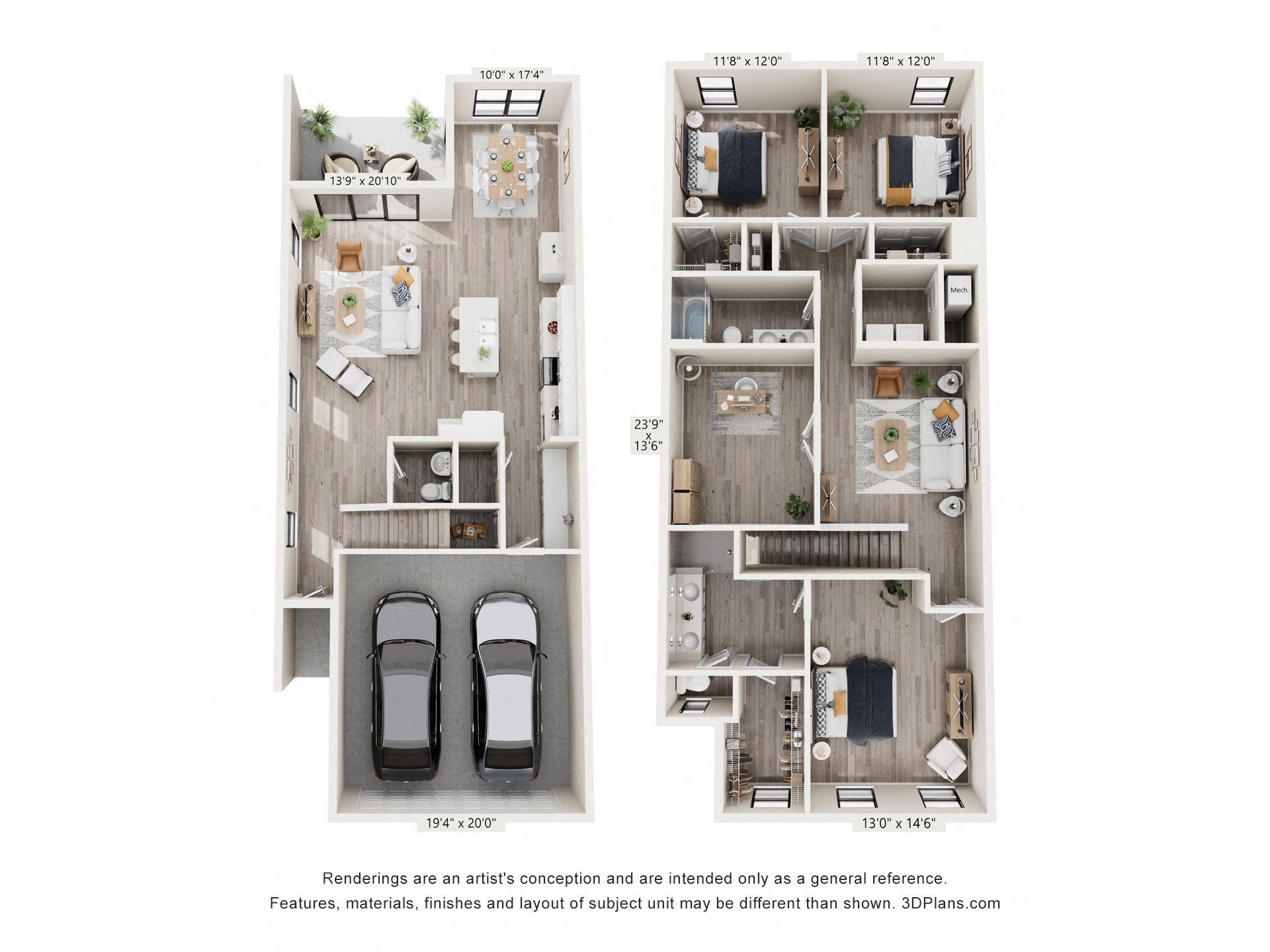 Floor plan for 3 beds, 2.5 baths, 2260 sqft